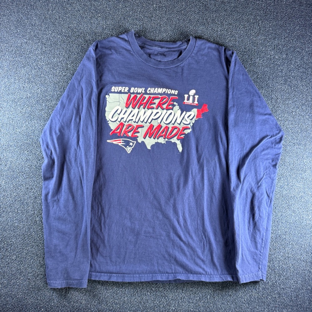 Patriots Super Bowl LI Where Champions Are Made Long Sleeve Shirt Mens Small